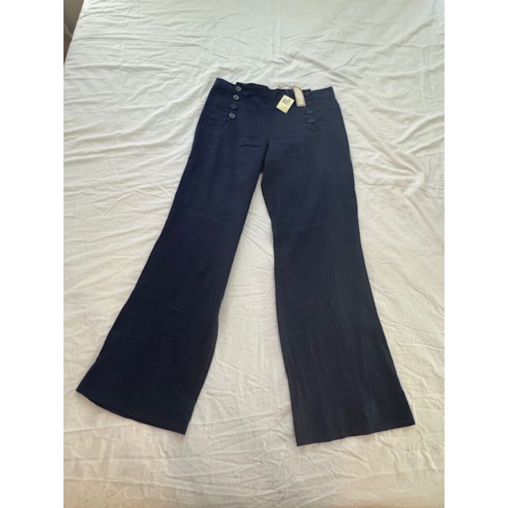 NWT Max Studio Linen Wide leg sailor pants, Navy, Size 8.